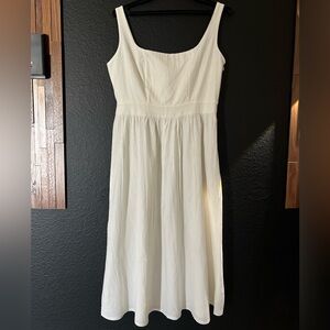 Women’s White Sleeveless Midi Dress SZ Large Cotton Blend Empire Waist Side Zip